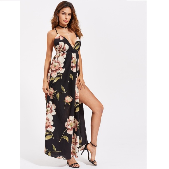 Strappy Slit Floral Maxi Dress XL - Picture 3 of 5